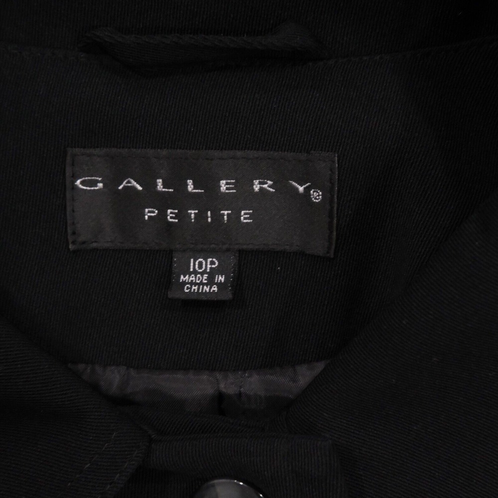 Gallery Womens Long Sleeve Button Black Trench Coat Jacket Size 10P Polyester - Picture 5 of 11